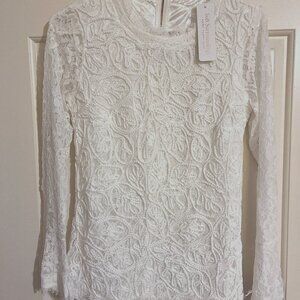 NWT Soft Surroundings White Lace Top With Bell Sleeve Cuffs,  Size XS